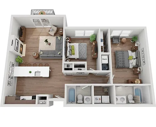 Floor plan 2 Bedroom/2 Bath