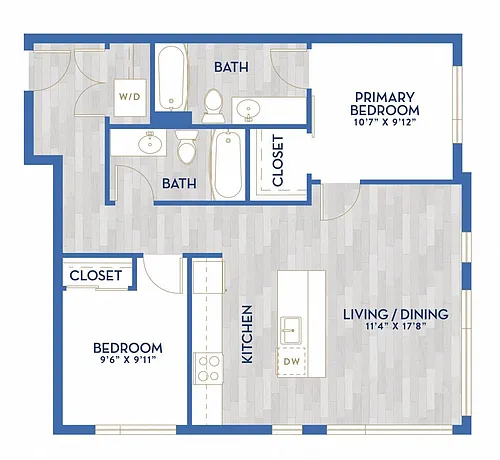 Floor plan D1 - Two Bed, Two Bath