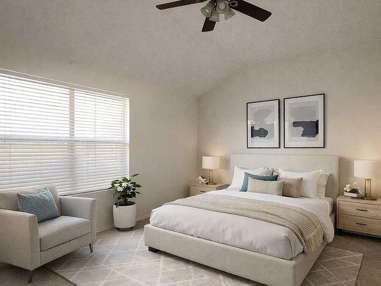 Virtually staged master bedroom