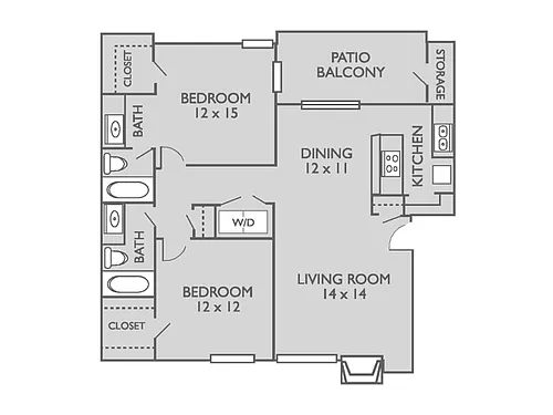Floor plan 2 Bed, 2 Bath B Upgraded