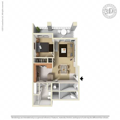 Floor plan 1 Bed 1 Bath B Phase II