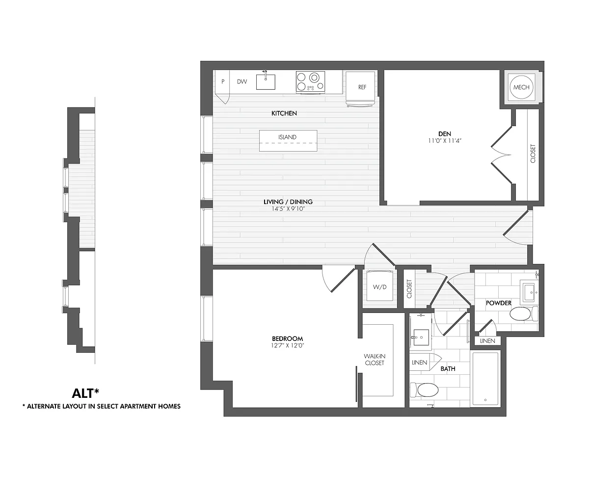 Floor plan Everton 1 Bed/1.5 Bath Den-1L+D