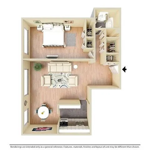 Floor plan 1 Bedroom 1 Bath-725