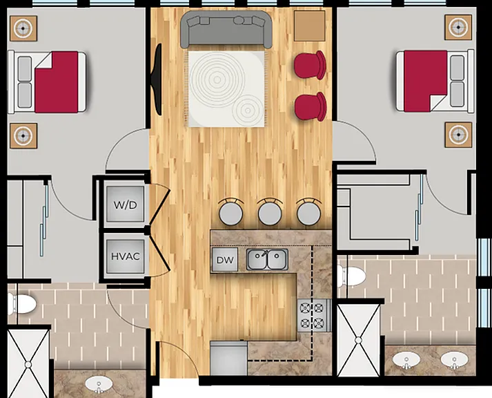 2 Bedroom, 2 Bathroom Floor Plan 2 Bedroom, 2 Bathroom Floor Plan