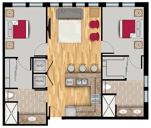 Floor plan 2 Bedroom, 2 Bathroom