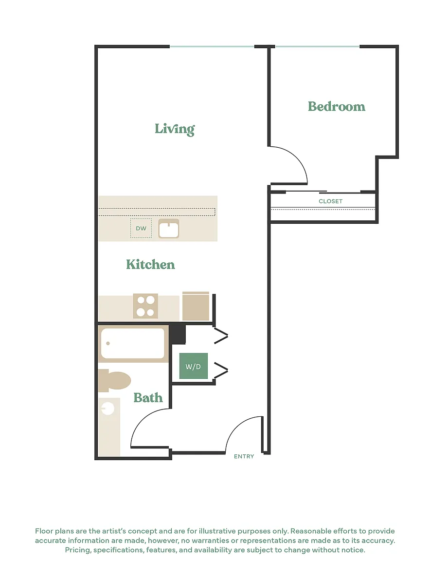 Floor plan 1 Bed, 1 Bath - Apt N
