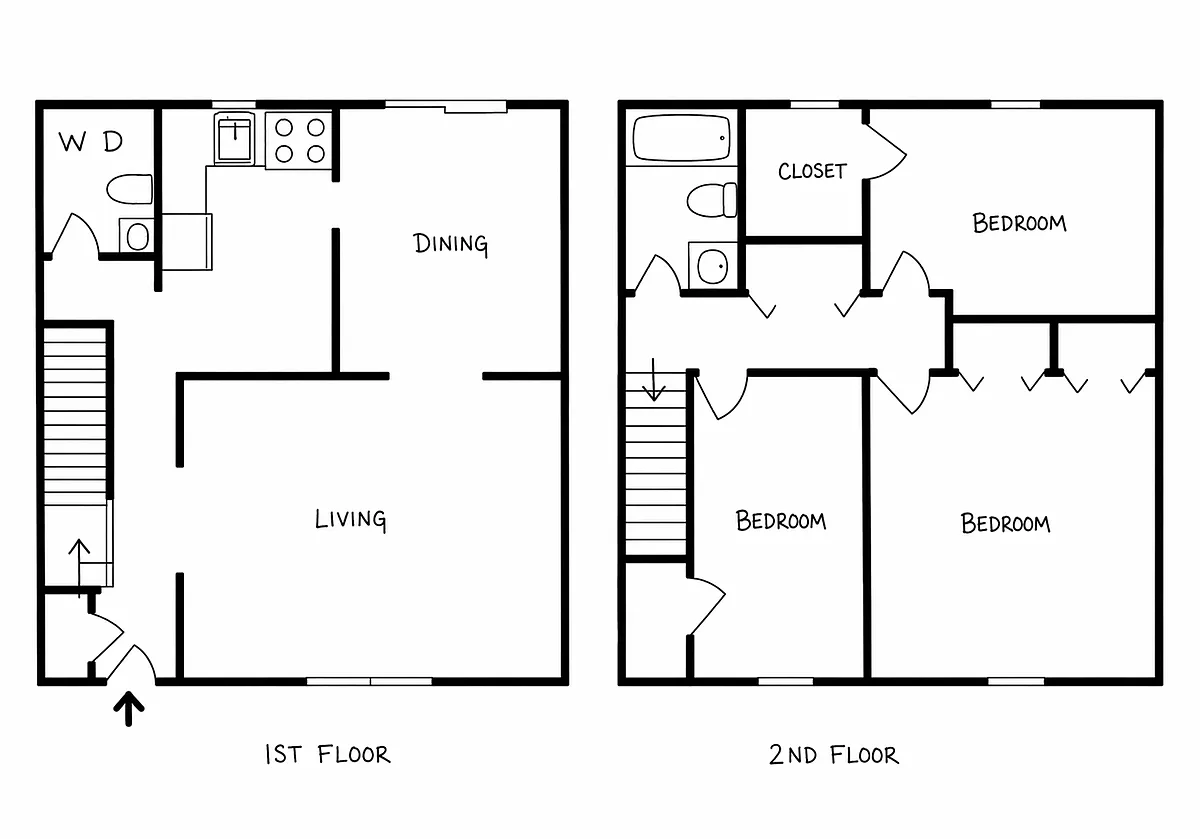 Floor plan Three Bedroom 1.5 Bath Townhome w/Basement