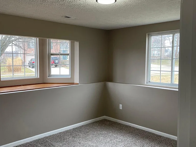 Lower level bedroom. Tons of light. Would be perfect office or playroom too. New paint, carpet and light fixture.