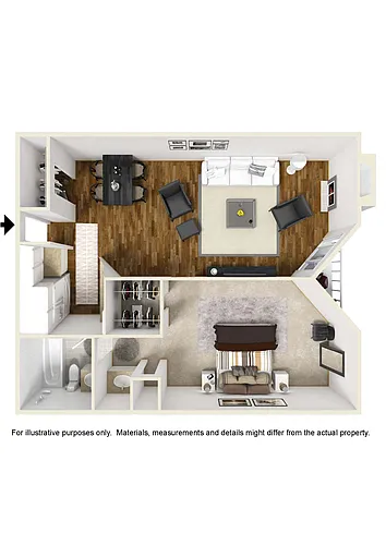Floor plan 1 Bed 1 Bath Plan B