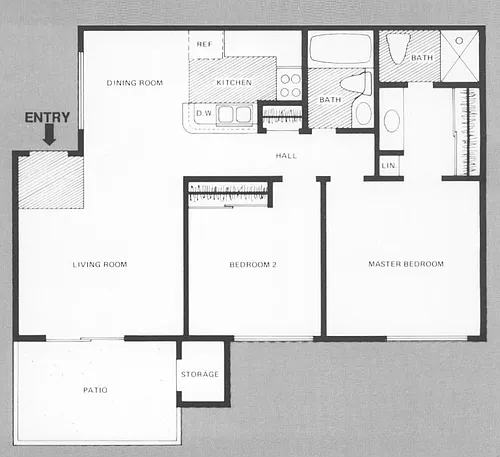 Floor plan 2 Bedroom, 2 Bath w/ Balcony
