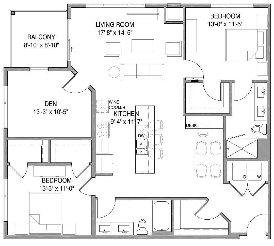 Floor plan Two-Bed/Den