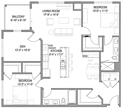 Floor plan Two-Bed/Den