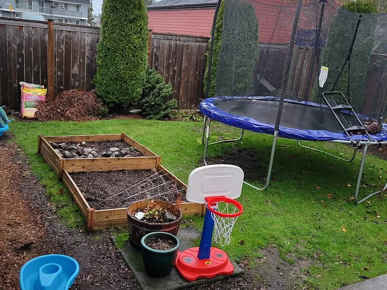 One of the views of the backyard. The garden boxes stay.
