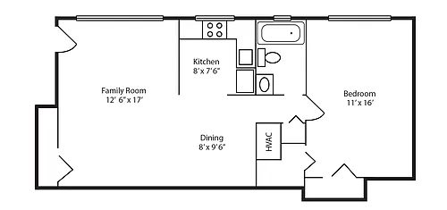 Floor plan 1 Bedroom 1 Bath