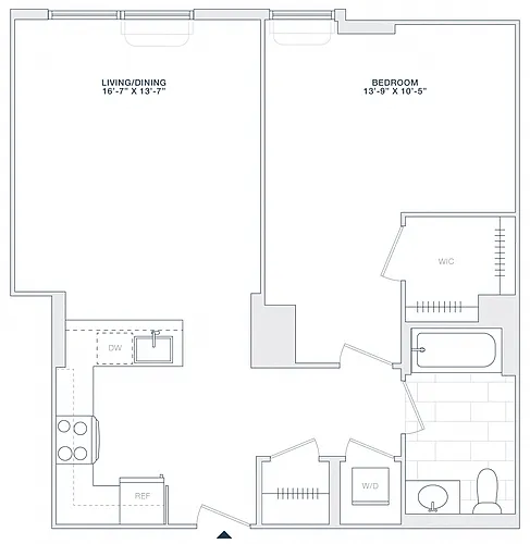 Floor plan 1 BED 1 BATH 760 RSF
