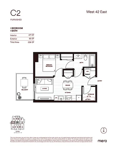 Floor plan C2 - 1 Bedroom + Flex