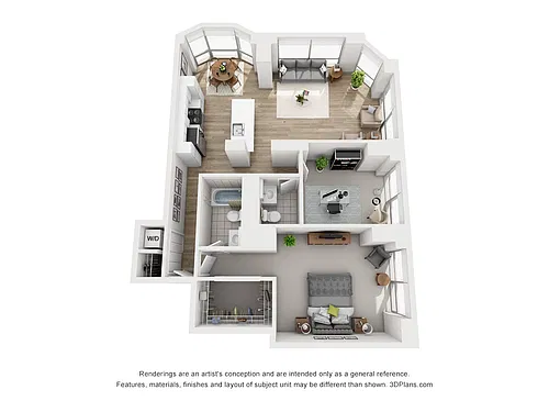 Floor plan One Bedroom Q with Den
