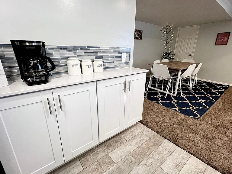 View from kitchen into dining area