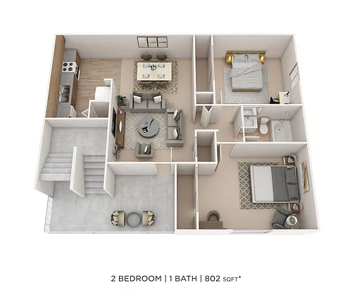 Floor plan Two Bedroom- 802 sqft