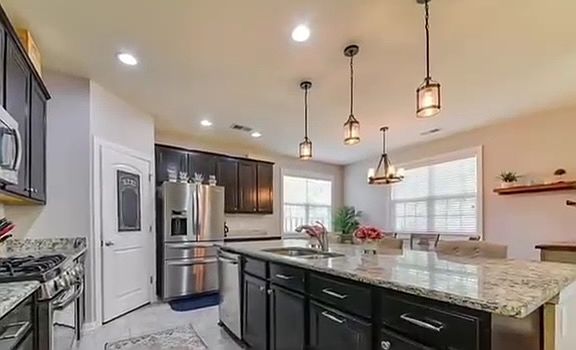 Kitchen with pendant lights