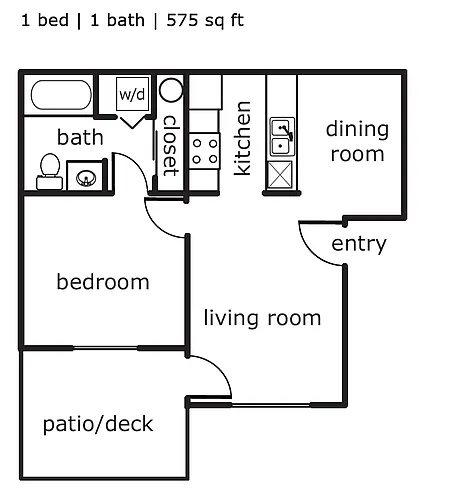 Floor plan 1 Bedroom 1 Bath 575 sqft