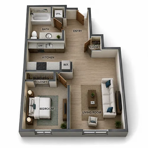 Floor plan One Bedroom Deluxe - Tower