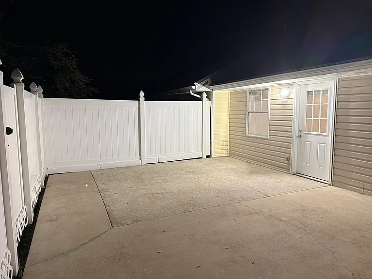Your own private rear patio at night is fully enclosed with a 6-foot fence and a 4-foot-wide gate. During the afternoon enjoy the outside Oak trees providing plenty of shade.