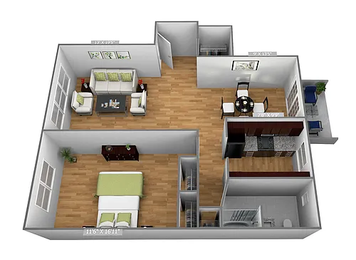 Floor plan Large 1 Bedroom 1 Bath