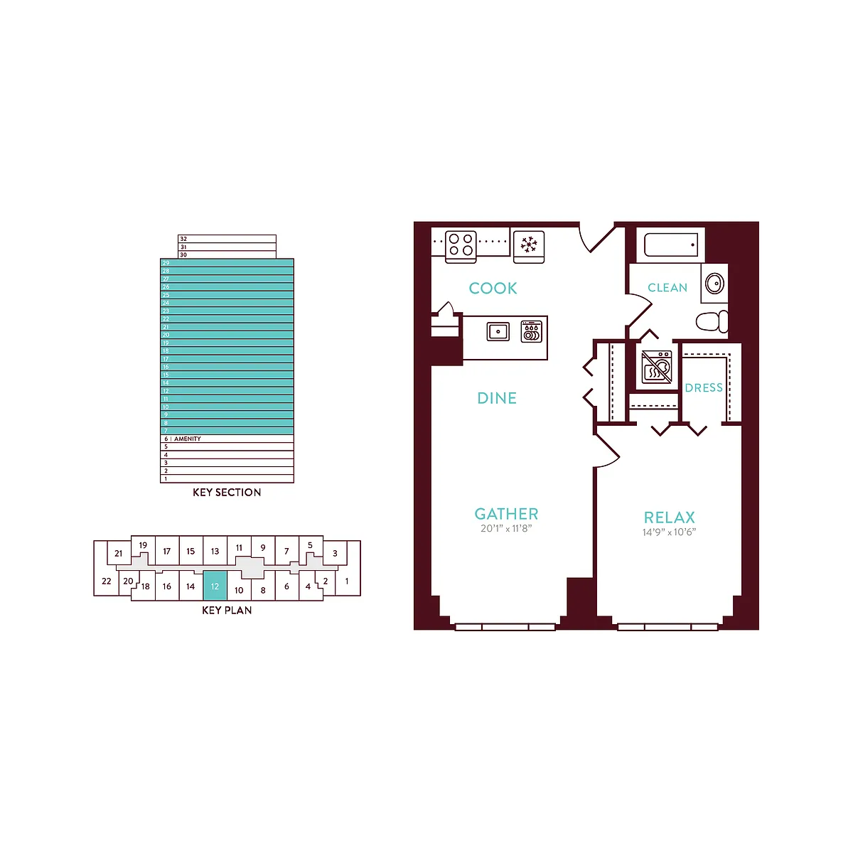 Floor plan 1 Bedroom 1 Bath J