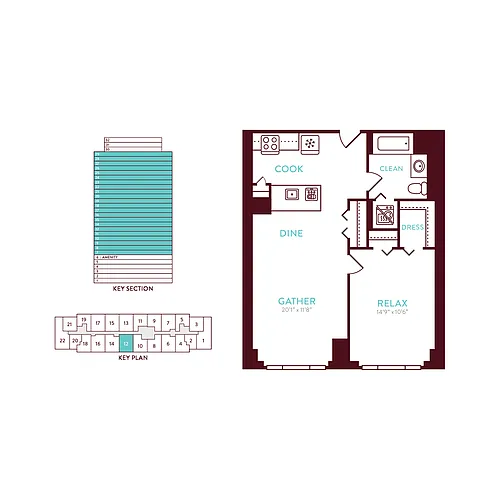 Floor plan 1 Bedroom 1 Bath J