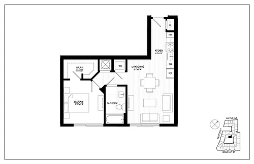 Floor plan 1 Bed 1 Bath A14