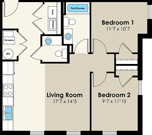 Floor plan 2309 Knapp 2bd Flat
