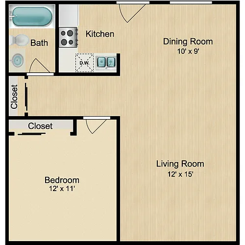 Floor plan 1 Bed 1 Bath A