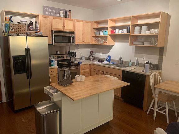 Kitchen, living space and half bathroom are on first floor.