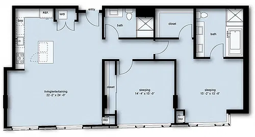Floor plan Wave 2 Bed 2 Bath Penthouse CP4