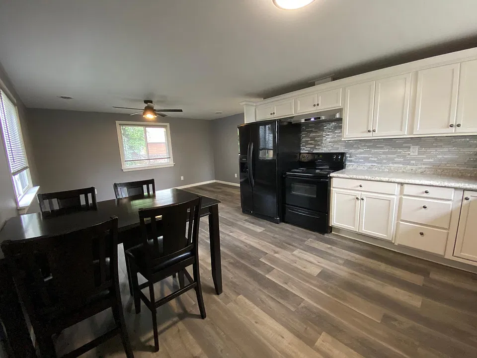 Kitchen 12x12 includes appliances: dishwasher, electric stove, Fridge and microwave