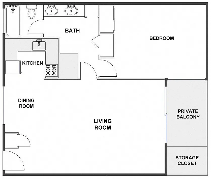 Floor plan 1 Bed / 1 Bath: Type B