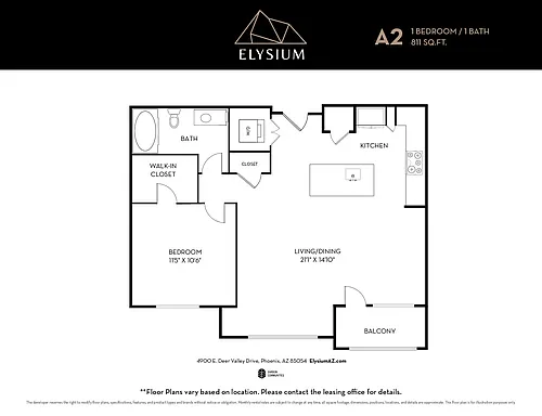 Floor plan A2 - 1 Bedroom/ 1 Bath