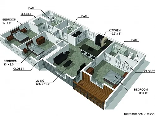 Floor plan 3 Bedroom B