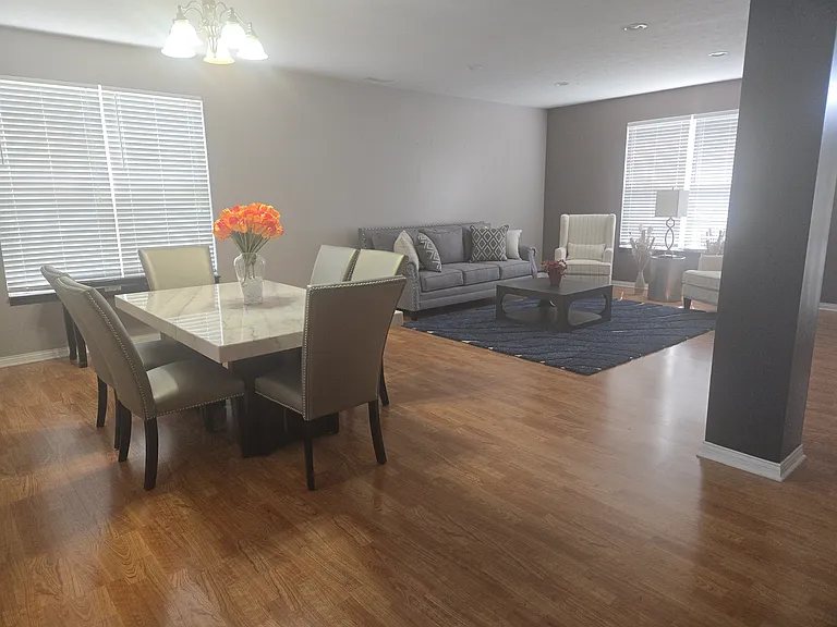 Main floor: Living and dining room open concept.