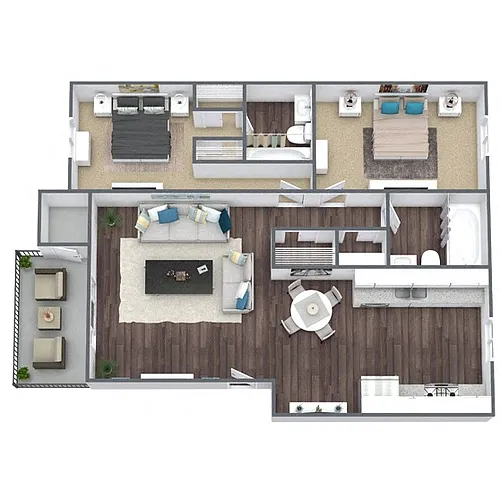 Floor plan B2: 2 Bed 2 Bath