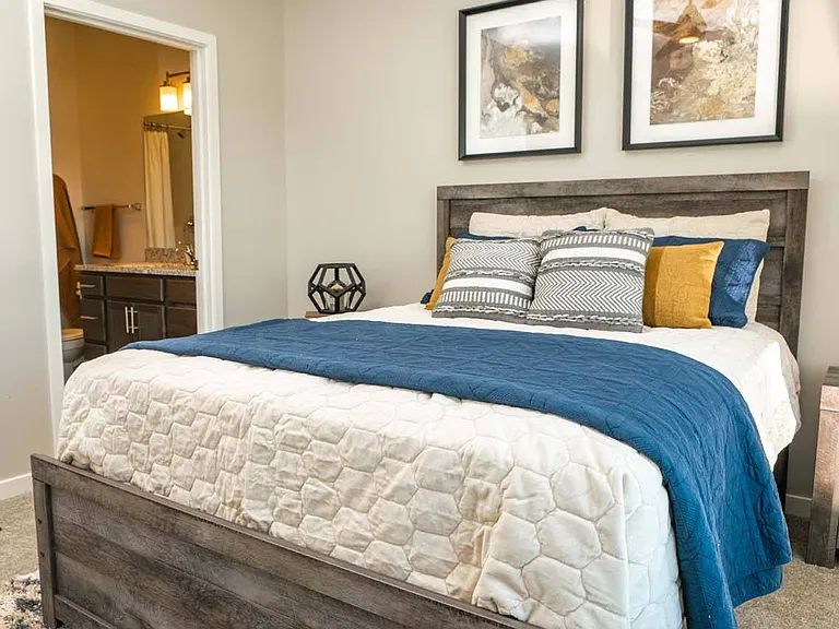Master bedroom in a unit at Heartland Flats North Platte.