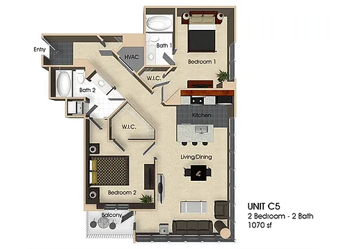 Floor plan (C5) 2 Bedroom - 2 Bathrooms