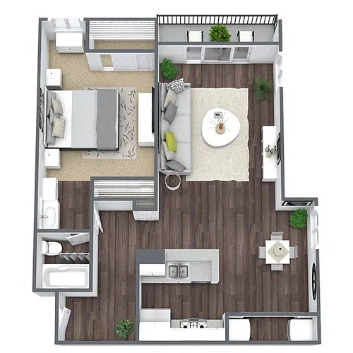 Floor plan A2: 1 Bed 1 Bath