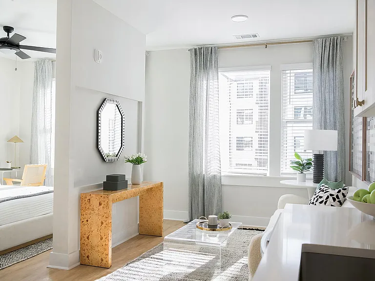Bright and modern studio space with tall ceilings and abundant natural light