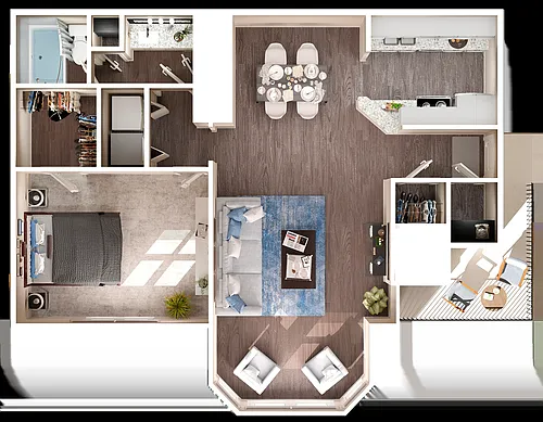 Floor plan 1 Bed, 1 Bath B Upgraded