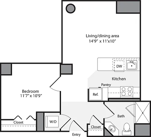 Floor plan 1 Bedroom A No Balcony (6J)
