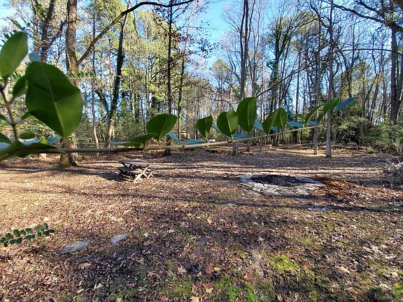 Fire pit and wooded area in back