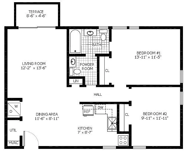 Floor plan 2B-15B
