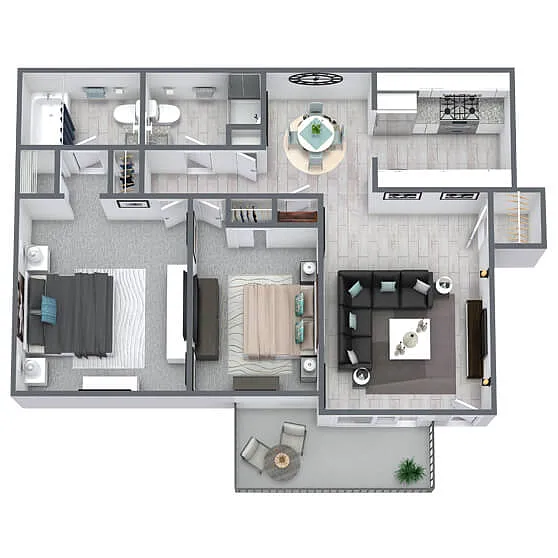 Floor plan B1: 2 Bed 2 Bath
